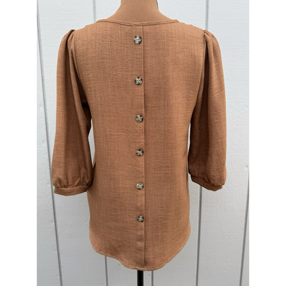 Orange Creek Los Angeles Faux Button Back Sz S Top Rust Balloon Sleeve USA Made - Picture 1 of 16